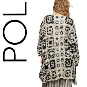 724:  POL NEW CROCHET CARDIGAN BLACK MULTI (249)
